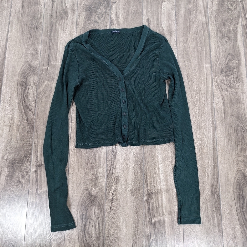 Brandy Melville Cardigan Sweater Green Ribbed Size Small